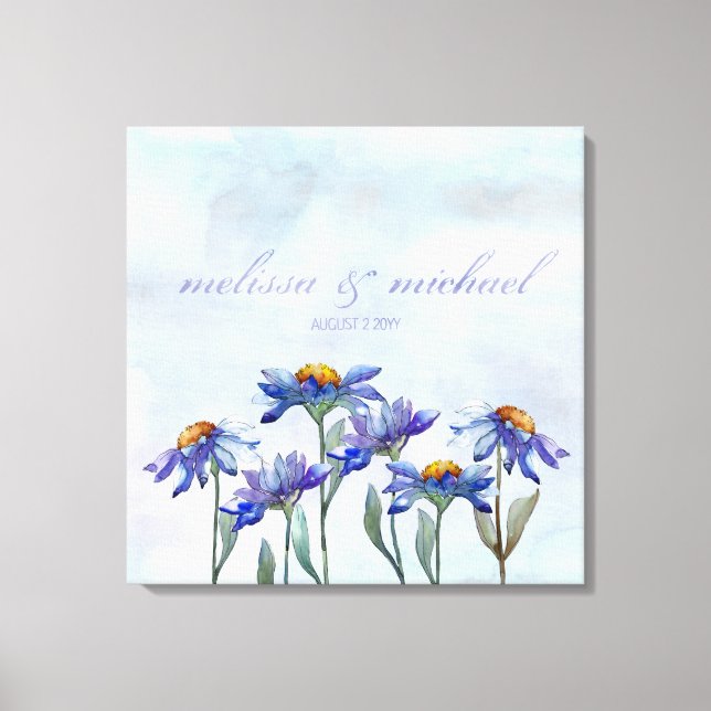 Periwinkle Daisies Watercolor Typography Wedding Canvas Print (Front)
