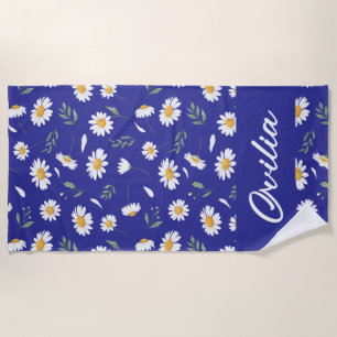 Periwinkle Daisy Floral Monogram Beach Towel