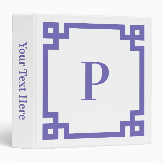 Periwinkle Decorative Greek Key Border Monogram Binder (Front/Spine)