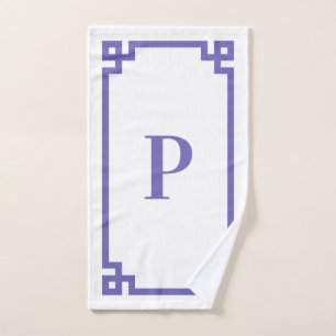 Periwinkle Decorative Greek Key Border Monogram Hand Towel
