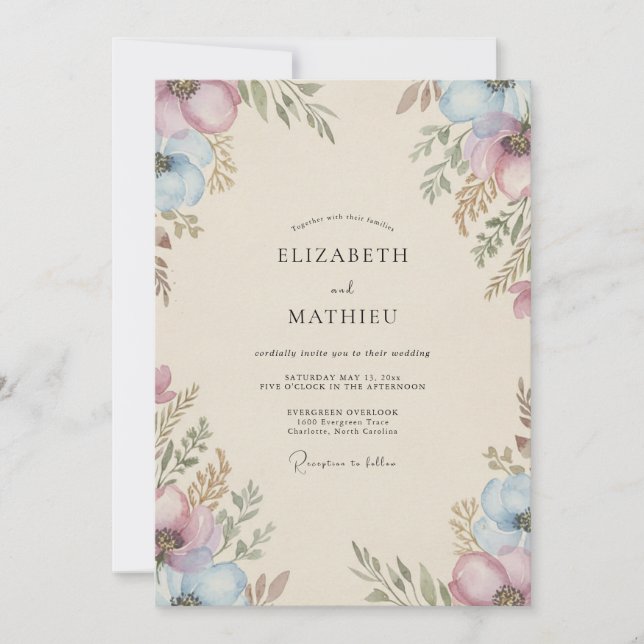 Periwinkle Dusty Lilac Anemone Wedding Invitation (Front)