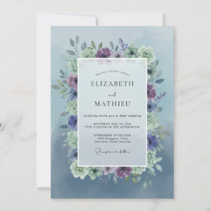 Periwinkle Dusty Lilac Wreath Wedding Invitation