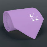 Periwinkle | Elegant Monogram Name | one-Sided Tie<br><div class="desc">An elegant two-sided necktie featuring a bold white monogram across a Periwinkle purple background.  On top of this monogram sits your first or last name spelled out in all capitals.  Over 40  unique colours are available in both one-sided and two-sided versions.</div>
