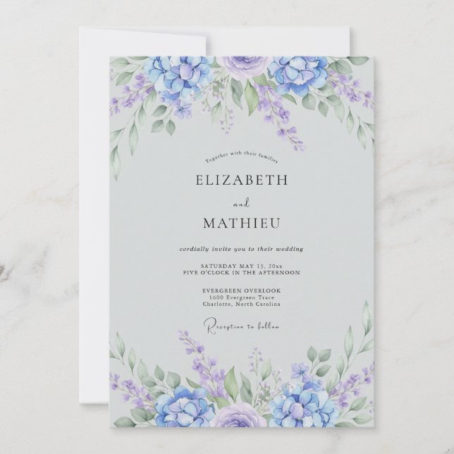 Periwinkle Ethereal Botanical Wedding Invitation (Front)