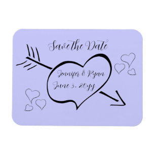 Periwinkle Fancy Calligraphy Hearts Save the Date Magnet