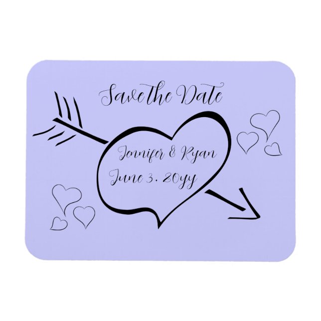 Periwinkle Fancy Calligraphy Hearts Save the Date Magnet (Horizontal)