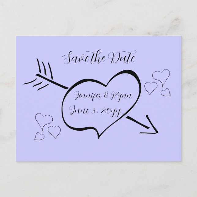 Periwinkle Fancy Calligraphy Hearts Save the Date  Postcard (Front)