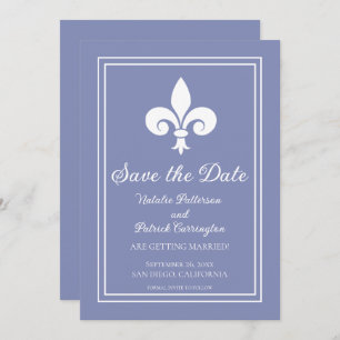 Periwinkle Fleur de Lis Save the Date Invite