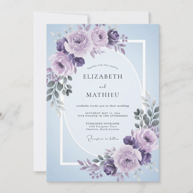 Periwinkle Floral Blossom Romance Wedding Invitation (Front)