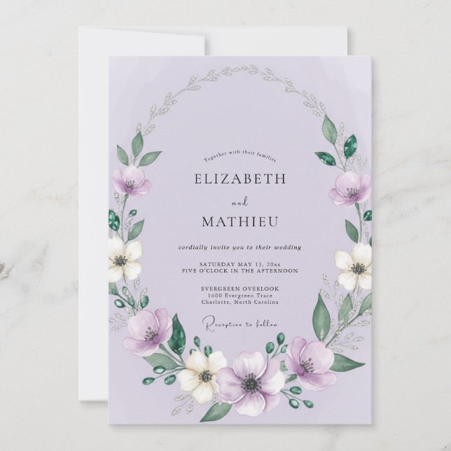 Periwinkle Floral Botanical Romance Wedding Invitation (Front)