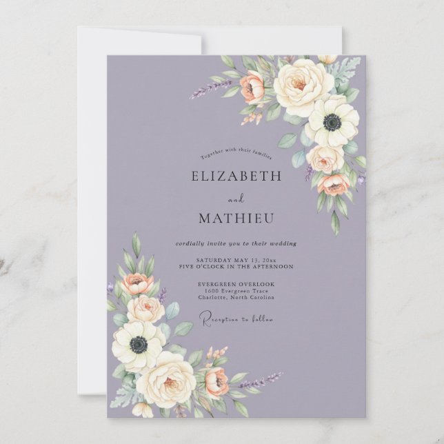 Periwinkle Floral Ethereal Wedding Invitation (Front)