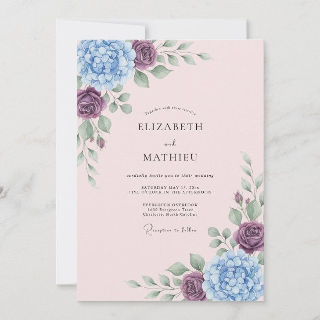 Periwinkle Floral Flourish Wedding Invitation (Front)