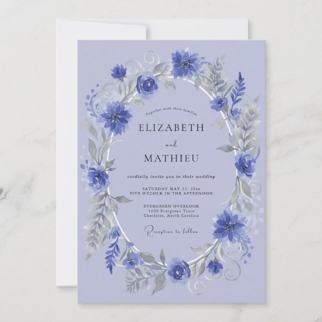 Periwinkle Floral Garland Wedding Invitation (Front)