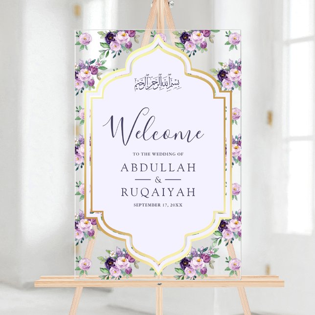 Periwinkle Floral Gold Muslim Wedding Welcome (Créateur téléchargé)