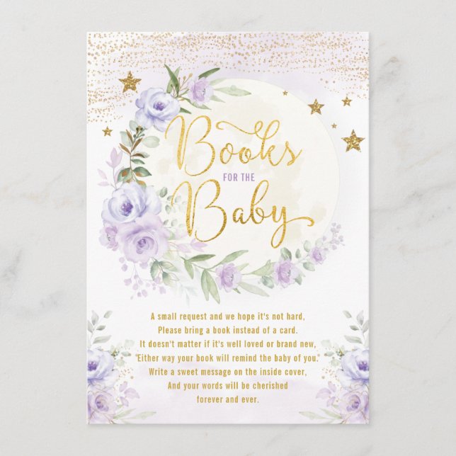 Periwinkle Floral Moon & Stars Books for Baby Girl Enclosure Card (Front)