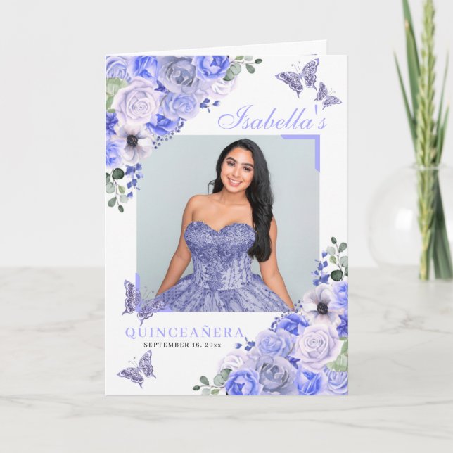 Periwinkle Floral Quinceanera Tiara Butterflies Program (Front)