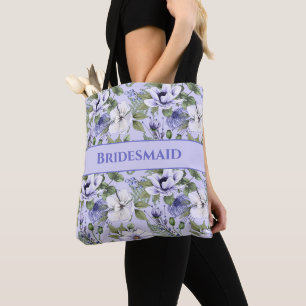 Periwinkle Florals Purple Wedding Bridesmaid Gift Tote Bag