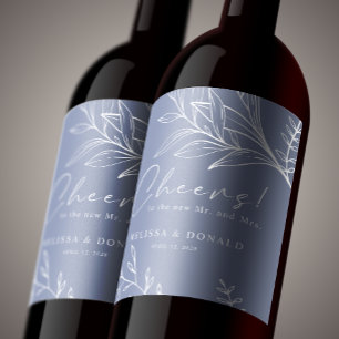 Periwinkle Flowers Boho Wedding Wine Label