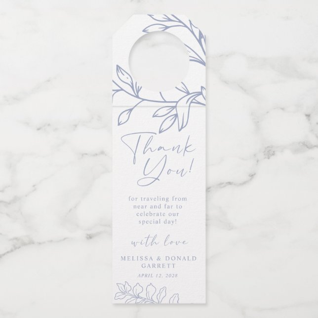 Periwinkle Flowers Script Wedding Thank You Bottle Tag (Front)