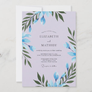 Periwinkle Foliage Grey Eucalyptus Wedding Invitation