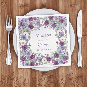 Periwinkle Fuchsia Blush Watercolor Floral Wedding Napkin