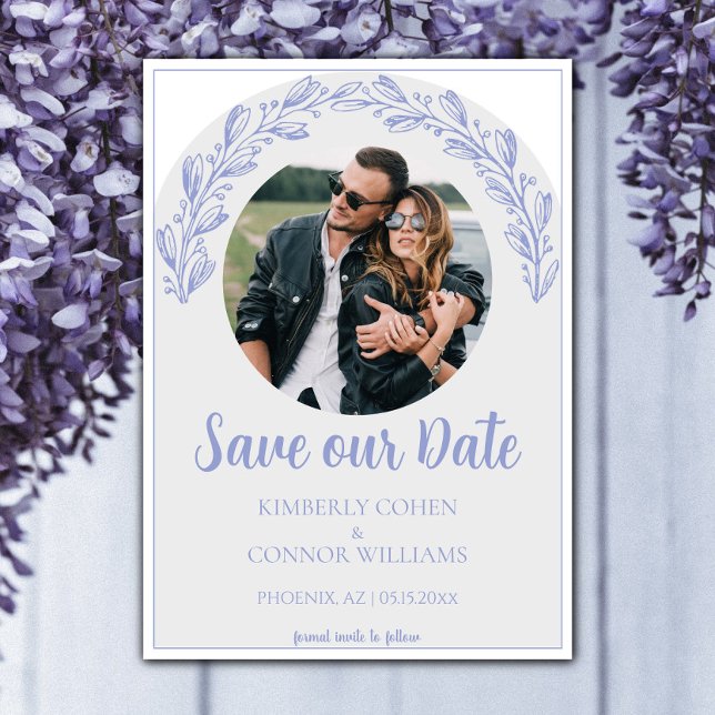 Periwinkle Garland Photo Save the Date (Periwinkle Garland Photo Save the Date)