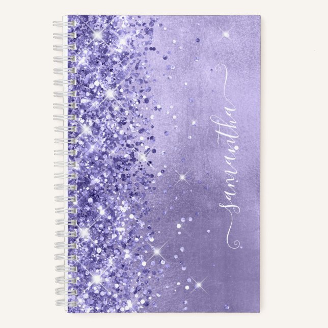 Periwinkle Glitter Lavender Blue Girly Signature Notebook (Front)