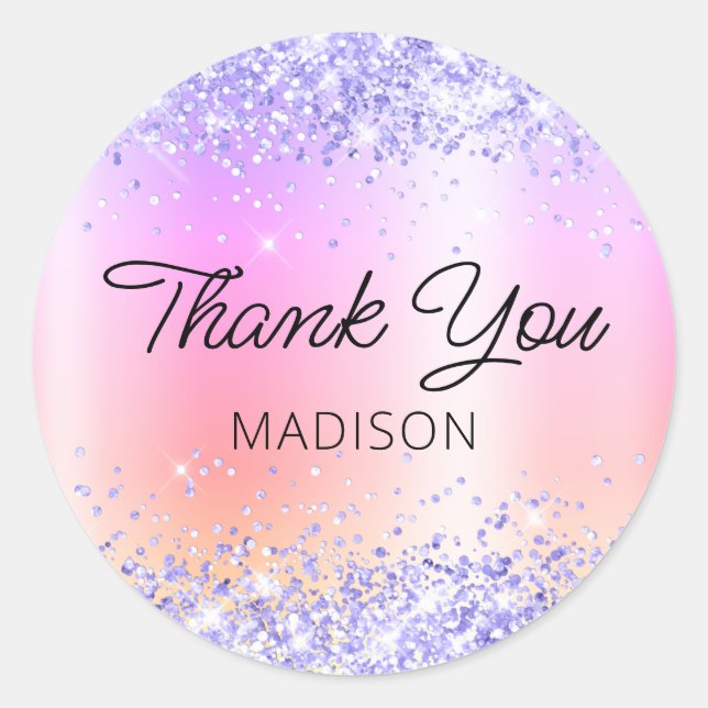 Periwinkle Glitter Rainbow Shimmer Thank You Classic Round Sticker (Front)