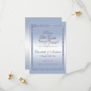 Periwinkle Glitter & Silver Wedding Rings Save The Date