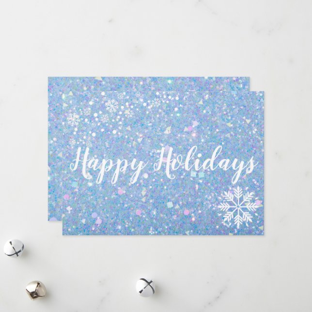 Periwinkle Glitter Snowflake Holiday Cards (Front/Back In Situ)