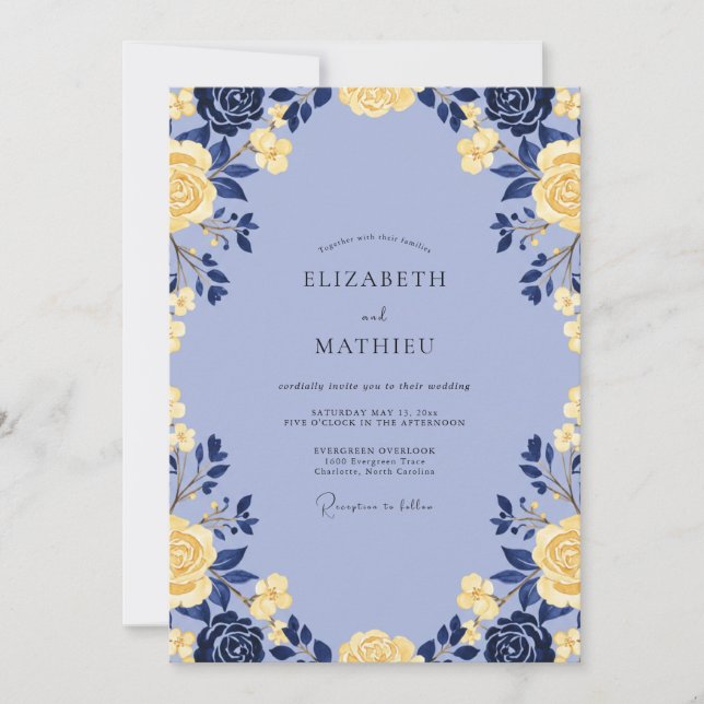 Periwinkle Gold Ranunculus Eucalyptus Wedding Invitation (Front)