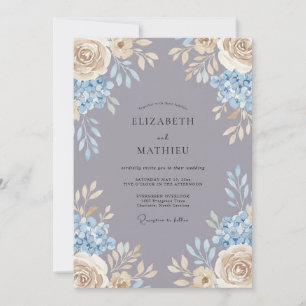 Periwinkle Grey Hydrangea Romantic Wedding Invitation