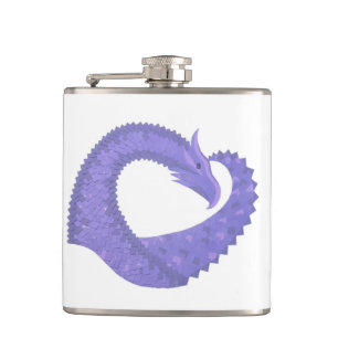 Periwinkle heart dragon on white hip flask
