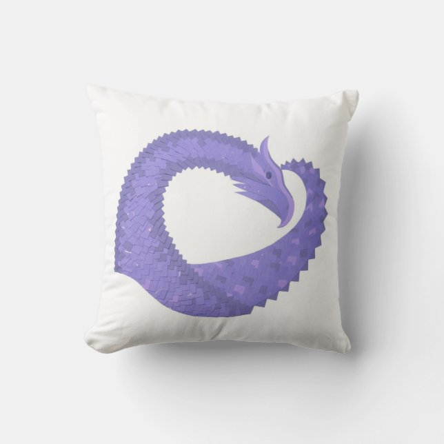 Periwinkle heart dragon on white throw pillow (Front)