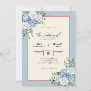 Periwinkle Hydrangea Elegant Eucalyptus Wedding Invitation
