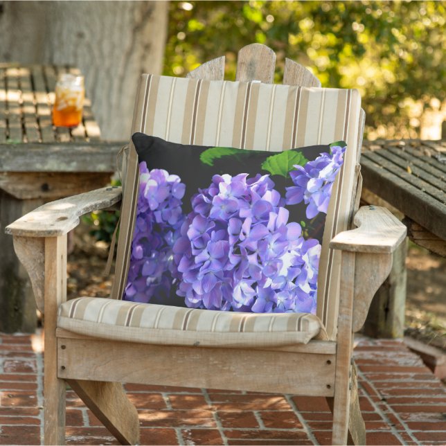 Periwinkle hydrangeas purple blue flower floral outdoor pillow (Chair)