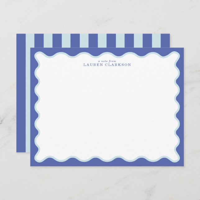 Periwinkle & Icy Blue Wavy Border Note Card (Front/Back)