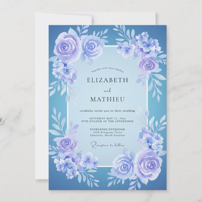 Periwinkle Indigo Wreath Wedding Invitation (Front)