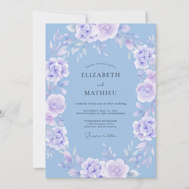 Periwinkle Lavender Celestial Spring Wedding Invitation (Front)