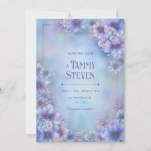 Periwinkle Lavender Ethereal Floral Frame Wedding Invitation