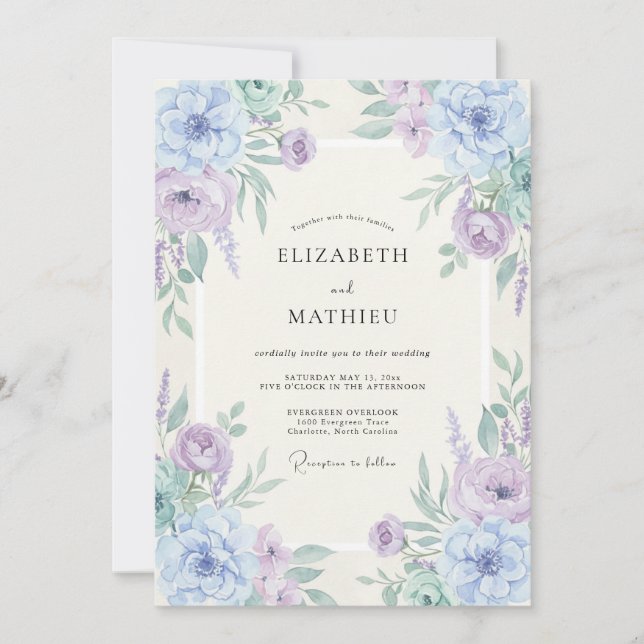 Periwinkle Lavender Floral Romantic Wedding Invitation (Front)