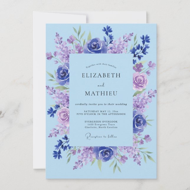 Periwinkle Lavender Painted Wedding Invitation (Front)