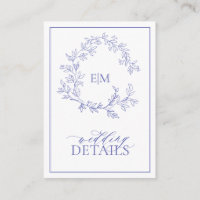 Periwinkle Leafy Crest Monogram Wedding Details