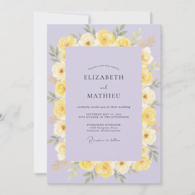 Periwinkle Lemon Petal Wedding Invitation (Front)