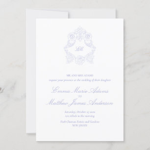 Periwinkle Lilac Crest Monogram Vintage Wedding Invitation