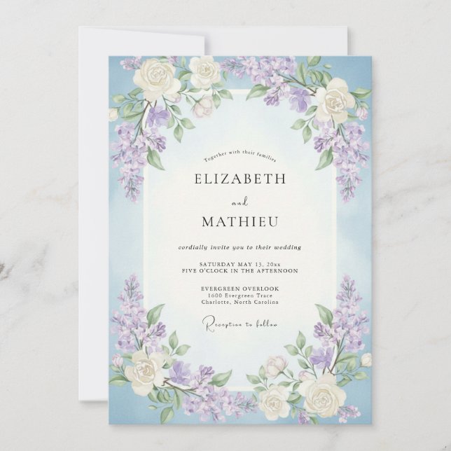 Periwinkle Lilac Wisteria Wedding Invitation (Front)
