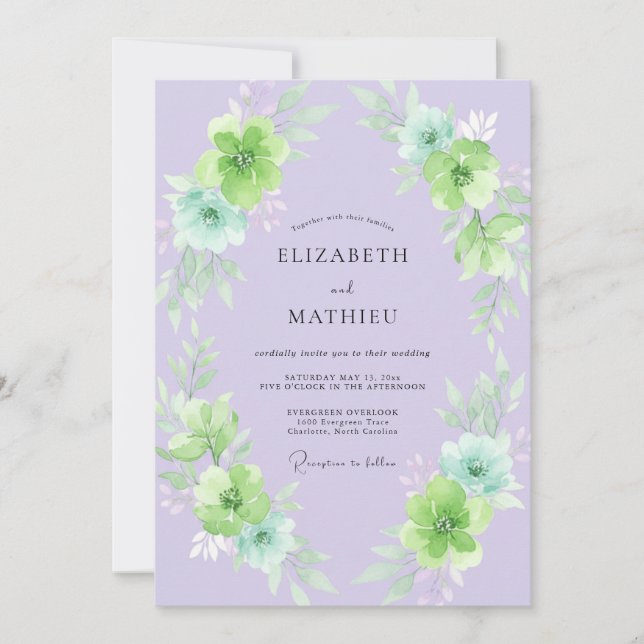 Periwinkle Lime Painted Wedding Invitation (Front)