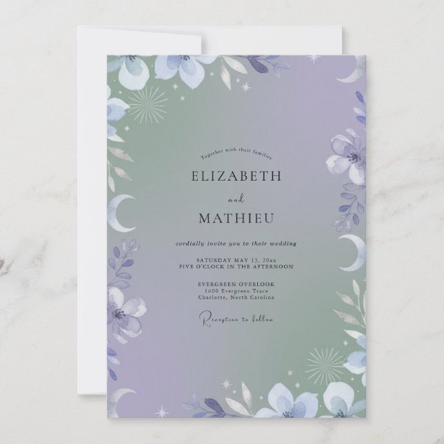 Periwinkle Lunar Eucalyptus Wedding Invitation (Front)