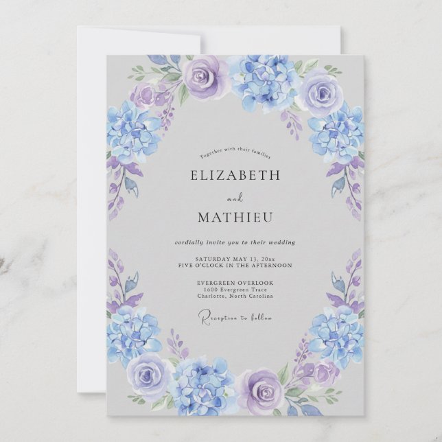 Periwinkle Lush Watercolor Wedding Invitation (Front)