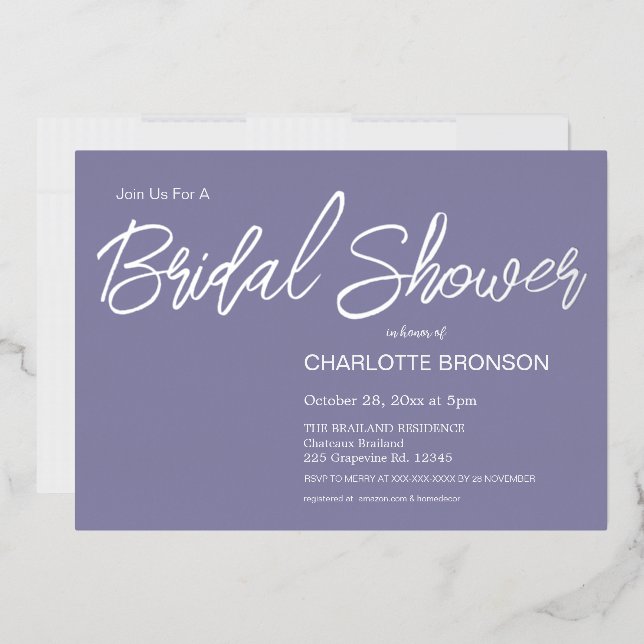 Periwinkle Minimalist Script Bridal Shower Silver  (Envelope)